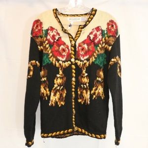 VEUC Eagles Eye cotton/ramie cardigan roses and tassels